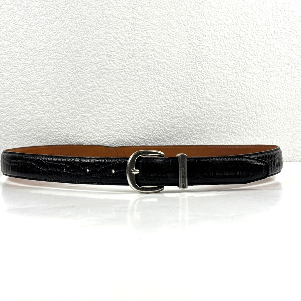Lauren Ralph Lauren Belt Women Medium Black Croc Embossed Leather Preppy Classic